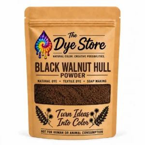 The Dye Store Black Walnut Hull Powder in a single kraft pouch with dark brown powder visible through the window