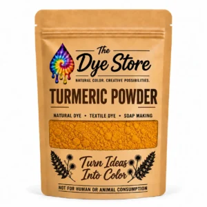The Dye Store Turmeric Powder in a single kraft pouch with golden yellow powder visible through the window